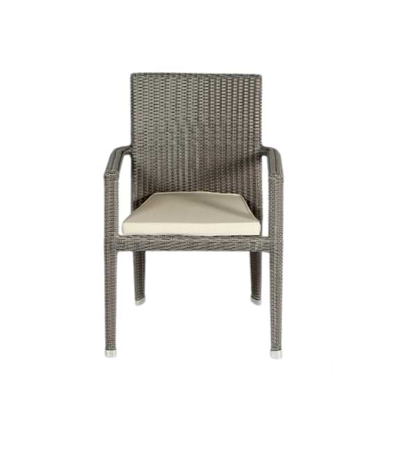 Stackable wicker dining chair in dark brown for indoor and outdoor use.