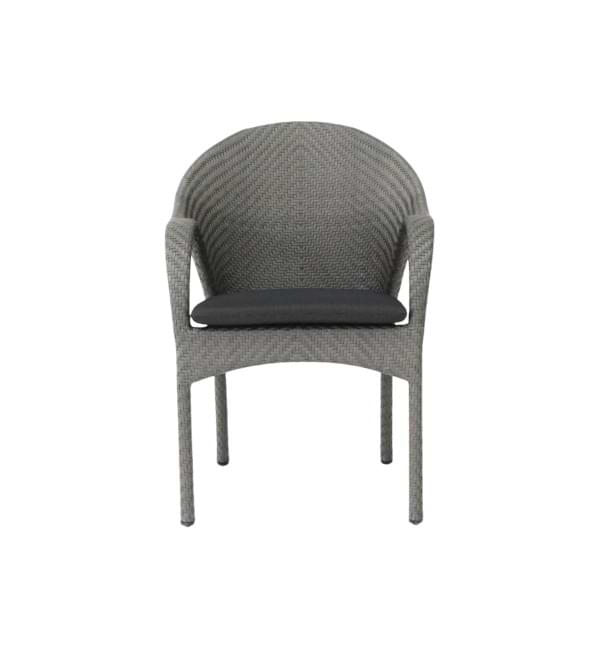 A stylish synthetic wicker patio chair with a comfortable cushion, perfect for outdoor seating