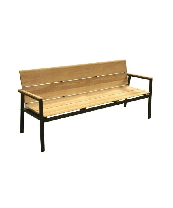 Powder-coated aluminum frame of Modern Teak Aluminum Bench in white, showcasing sleek finish and durability