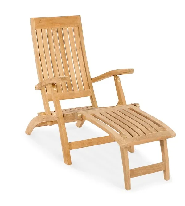 Teak Wood Steamer Chair with Classic Design and Natural Finis