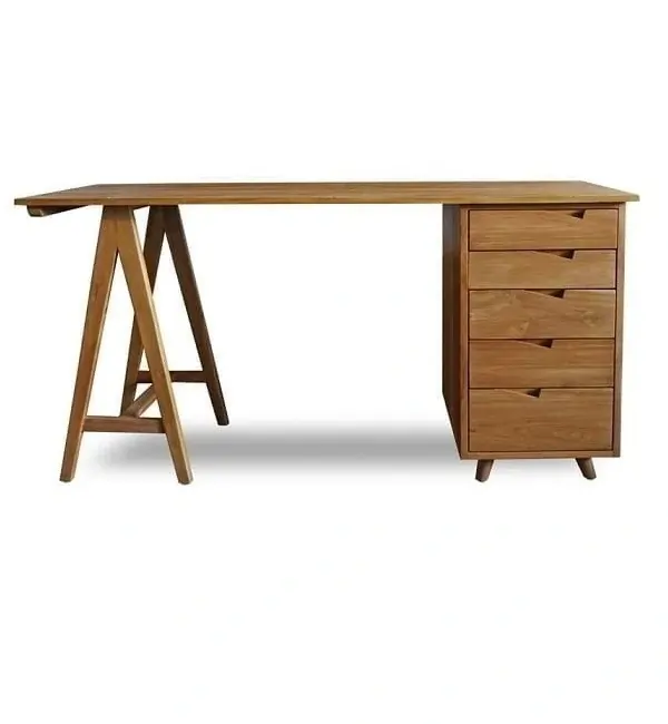 Elegant Teak Study Table with Built-In Drawers