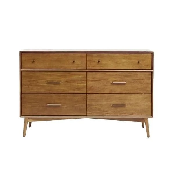 Solid teak chest of drawers with six spacious compartments, offering both durability and style for home storage