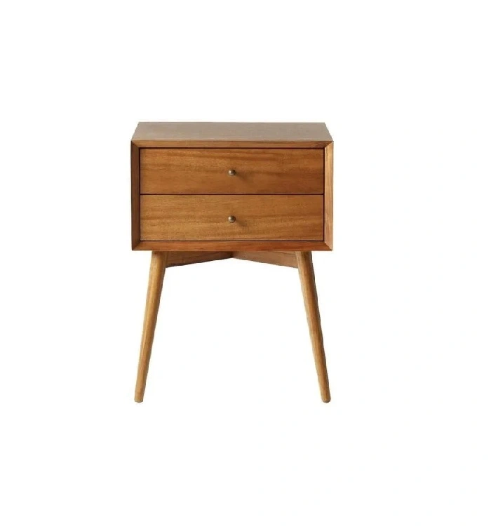 teak wooden side table in mid-century design in a modern living room setting