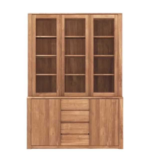 Teak Display Cabinet with Glass showing convenient bottom drawer for storage