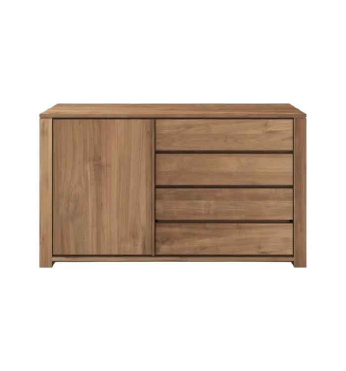 Elegant teak wood sideboard with drawers in modern living room