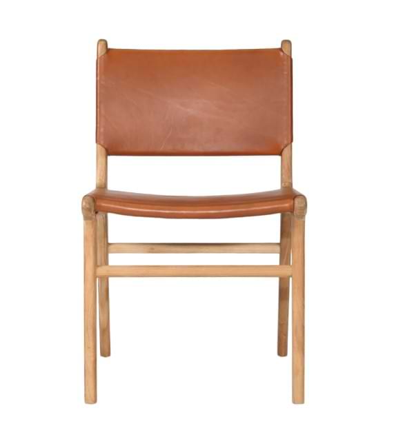 Teak Dining Chair with Genuine Leather Upholstery